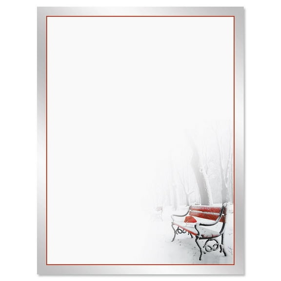 Red Bench Christmas Stationery Paper, Printer Compatible, 25 Sheets, 8.5" x 11", 70#, by Current