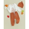 thumbnail image 4 of Baby Boys Outfit 6M 12M 18M 24M  Long Sleeve Letters Print Romper Elastic Waist Pants Hat Halloween Clothes, 4 of 9