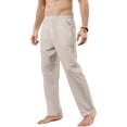 thumbnail image 3 of Pantalones de lino para hombre, pantalones largos casuales, pantalones de playa para yoga, holgados y livianos, con cordón, 3 of 7