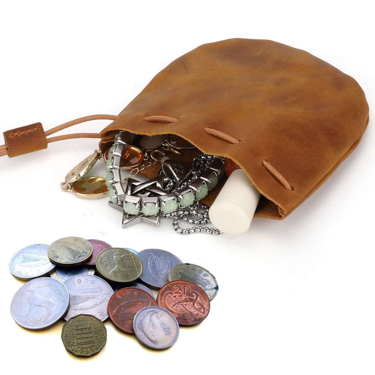 Genuine Leather Drawstring Coin Pouch – Small Storage Bag, Unisex, New With Tags, Perfect For Coins & Trinkets
