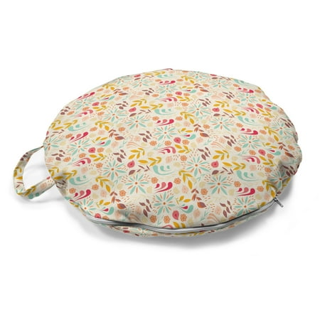 

Floral Round Floor Cushion with Handle Botanical in Earth Tones Spring Vibes Decorative Pillow for Living Room & Dorms 18 Round Champagne Multicolor by Ambesonne