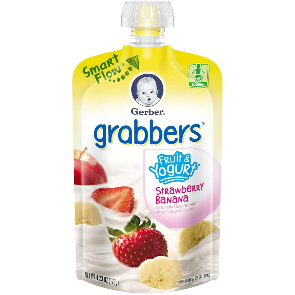 Gerber Grabbers Fruit and Yogurt Squeezable Puree Strawberry Banana 4.