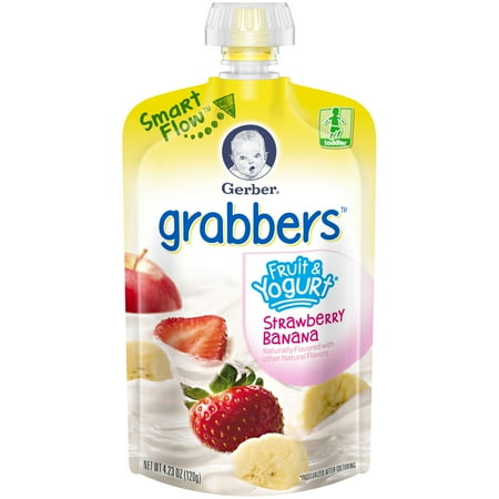 Gerber Grabbers Fruit and Yogurt Squeezable Puree, Strawberry Banana, 4.23 oz Pouch