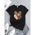 thumbnail image 2 of Women's Leopard Print Heart Graphic T-Shirt Casual Short Sleeve Round Neck Top, 2 of 5