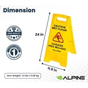 Alpine 24 Inch Caution Wet Floor Sign - Bilingual Safety Warning Sign to Easily Avoid Slippery Accidents in Businesses & High Traffic Areas