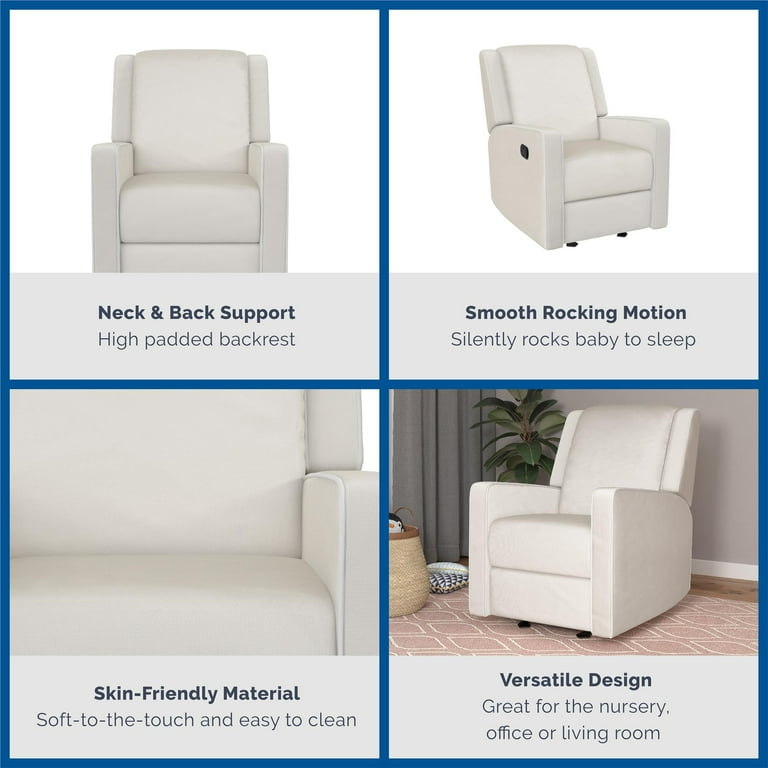 Robyn Rocker Recliner Chair: Upholstered with White Trim Detail