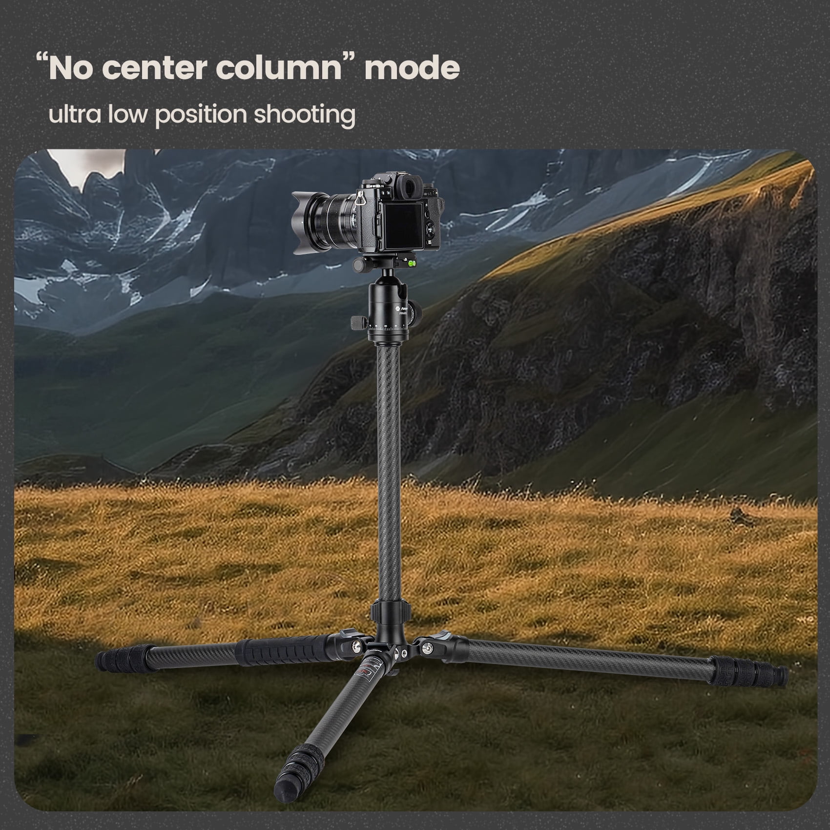 Fotopro 68.8" Carbon Fiber Travel Tripod with Ball Head, Lightweight Camera Tripod Stand for Video Recording, QR Plate, Hidden Phone Clip, Max Load 26.5 lbs, Converts to 72.4" Monopod, Sherpa Summit