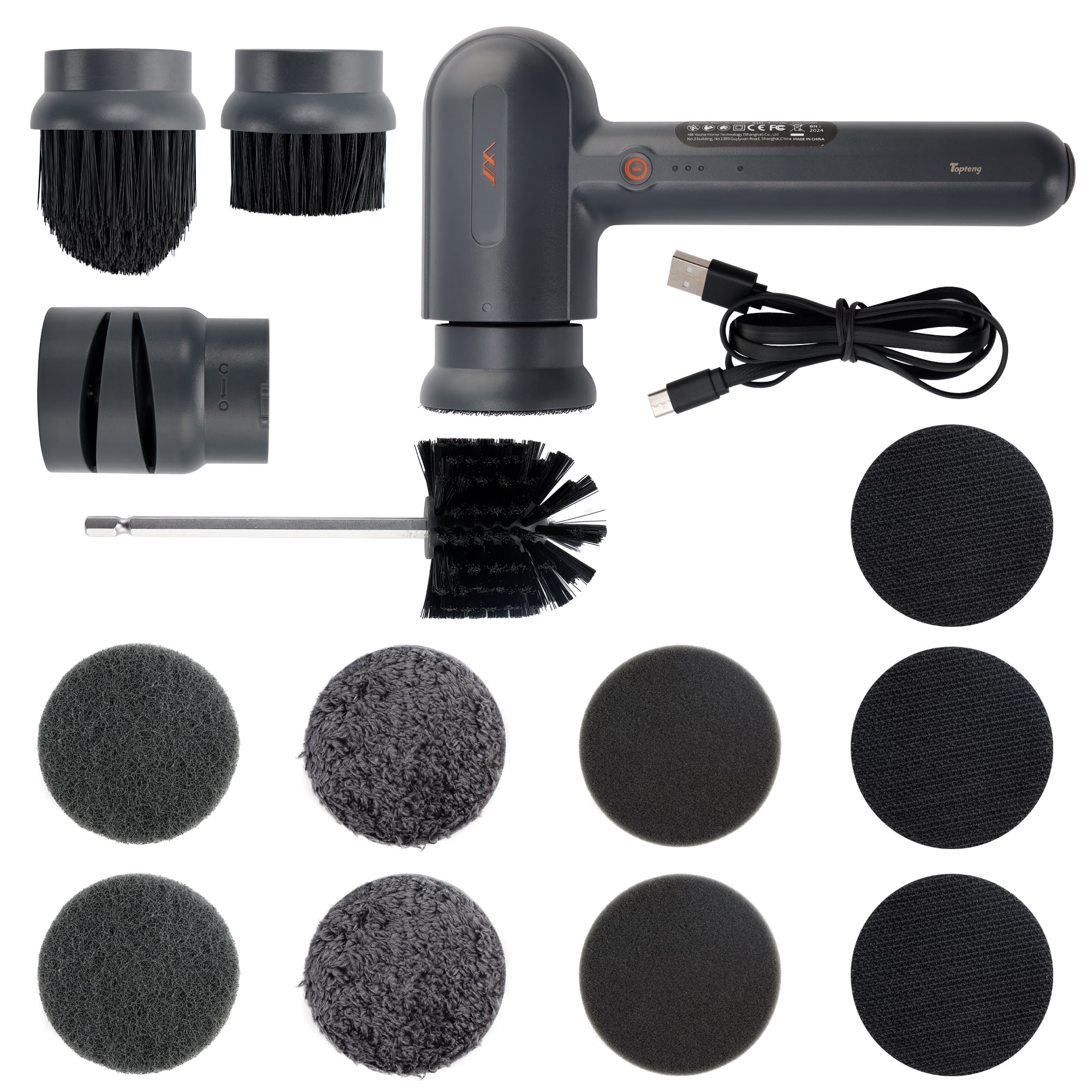 15-in-1 Electric Cleaning Kit Tool Case with Scrubbing Pads & Brushes, Includes Electric Knife Sharpener and Type-C Cable