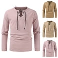 thumbnail image 3 of Mens Beach Lace Up Large Size Shirts Solid Loose Casual Retro Shirt Blouse Top, 3 of 5