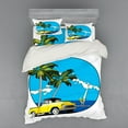 thumbnail image 2 of Retro Duvet Cover Set, Graphic Design Nostalgic Chevy Car a Sailer Guy in the Ocean Palms Vivid Sky Seaside, Bedding Set with Shams and Fitted Sheet, 3 Sizes, by Ambesonne, 2 of 3