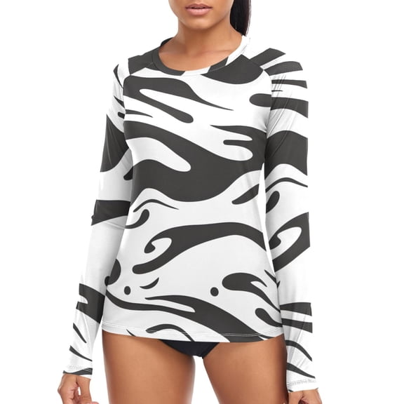 joogoo Womens UPF 50 Rash Guard Liquid Wave Pattern Long Sleeve UV Protection Sun Shirts Tops S