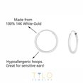 thumbnail image 5 of 2 PAIR SET! Tilo Jewelry 14K White Gold Endless Hoop Earrings, 1mm Tube (12mm) Women, Men & Unisex, 5 of 9