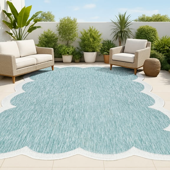 JONATHAN Y SHAPES 6 x 9 Area Rug, Alice Cottage Two-Tone Scalloped - Turquoise/Cream, SHP103D-6