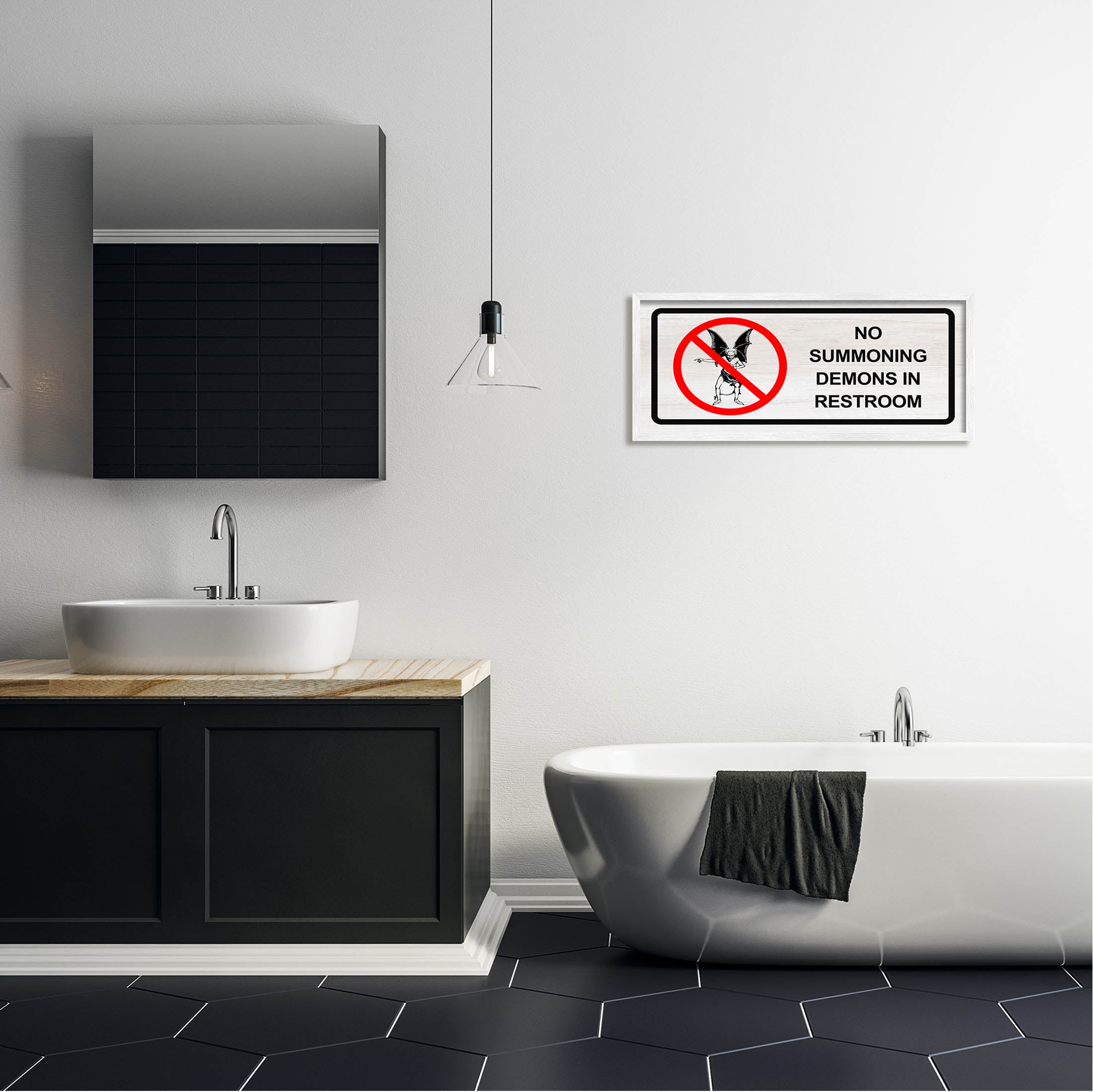 Stupell Industries Demons In Restroom Humor Graphic Art White Framed Art Print Wall Art, Design by Lil' Rue