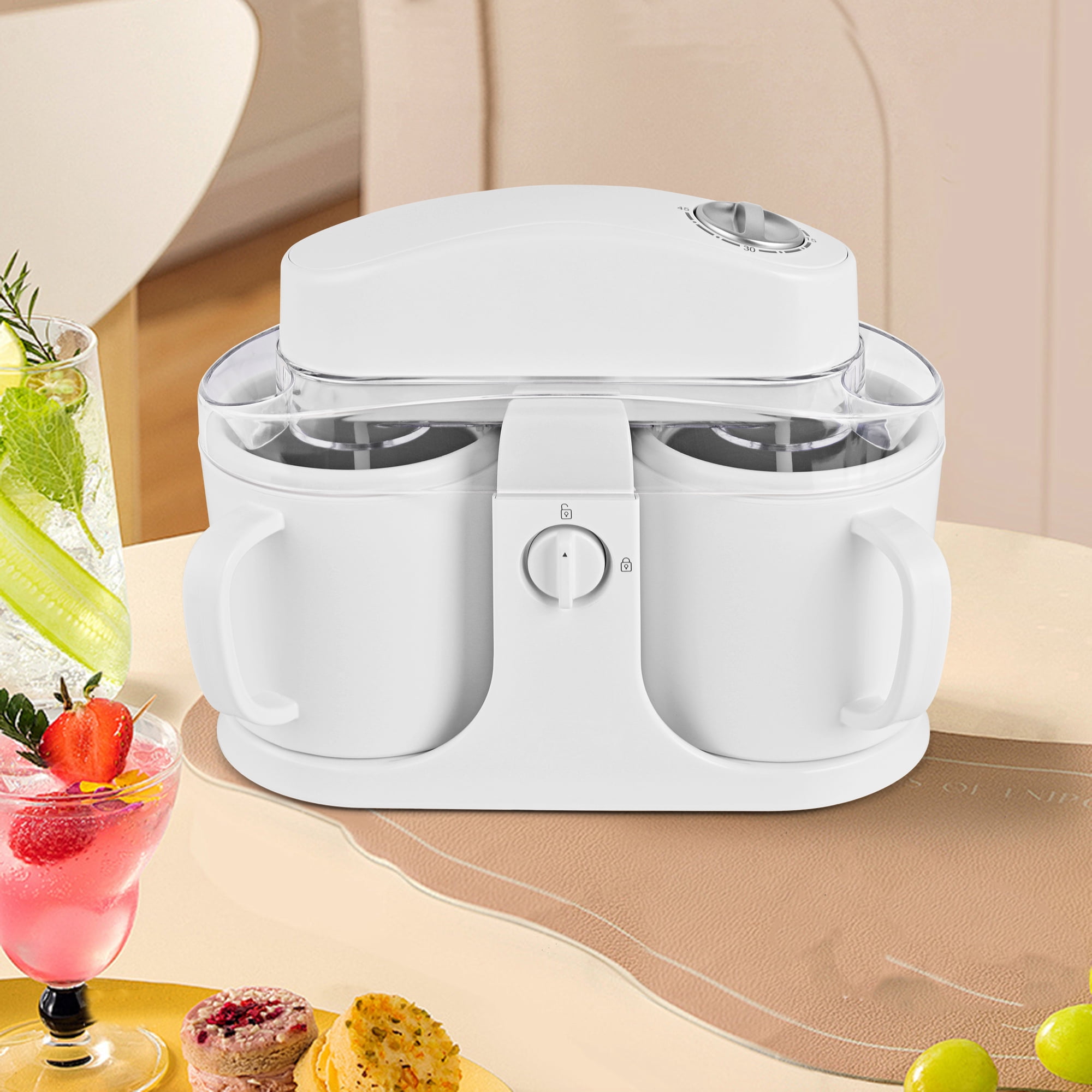 SUSTEAS Ice Cream Maker Machine for Home Use, with Two Ice Cream Bowls,Simple Operation and Easy to Clean,Pure White