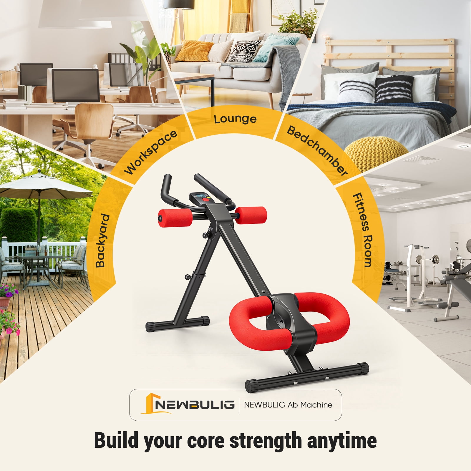 EDX Ab Machine for Home Gym, Adjustable Ab Workout Equipment with LCD Display, Foldable Core Trainer, 440 lbs Capacity, Red