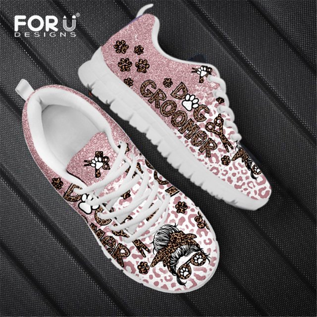 Chaussures Plates pour Femmes Léopard Rose, Espadrilles Décontractées à Lacets en Maille Légère