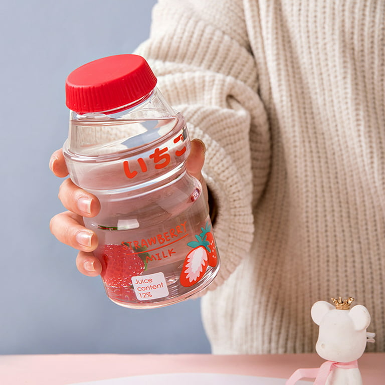 Frogued Drinking Bottle Cute Portable Plastic Milk Cartoon Shaker Bottle  for Kids (Pink) 