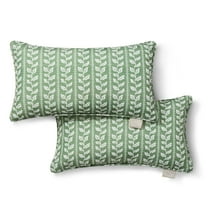 MARTHA STEWART Vineyard Vines Indoor Outdoor Decorative Lumbar Pillow 2-Pack Set, UV Fade Resistant, Water Repellent, Printed Garden Design, Green, 11"x18"