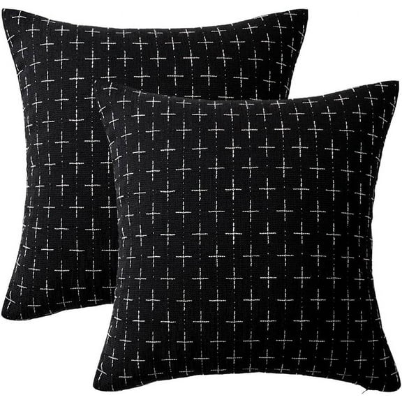 Wehilion 2pcs Throw Pillow Covers Modern Farmhouse Pillowcase Rustic Woven Textured Cushion Cover for Sofa Couch Bed Decorative Burlap Linen