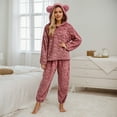 thumbnail image 2 of Bibifish Womens Pajama Sets Heart Embossed Hooded Long Sleeve Sleepwear Sets Fuzzy Top With Pant Cute Warm 2 Piece Nightwear Sets, 2 of 7