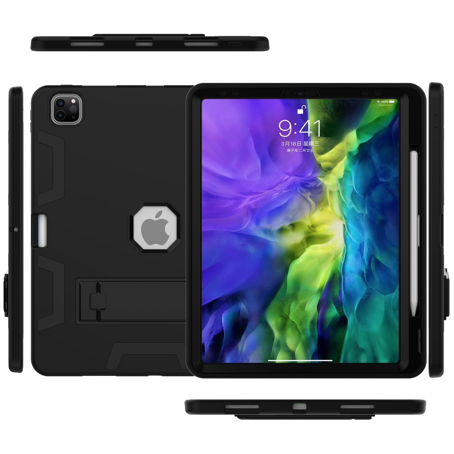 Dteck for iPad Pro 12.9 Inch Case 2022 6th Generation, Heavy Duty Military Grade Drop Protection Shockproof With Kickstand Case with Pencil Holder for 12.9 inch iPad Pro 6th/5th/4th/3rd Gen,Black