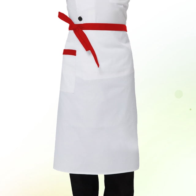 Phenofice Mens Cooking Apron Polyester Red Rim for Commercial Kitchen 1Pack