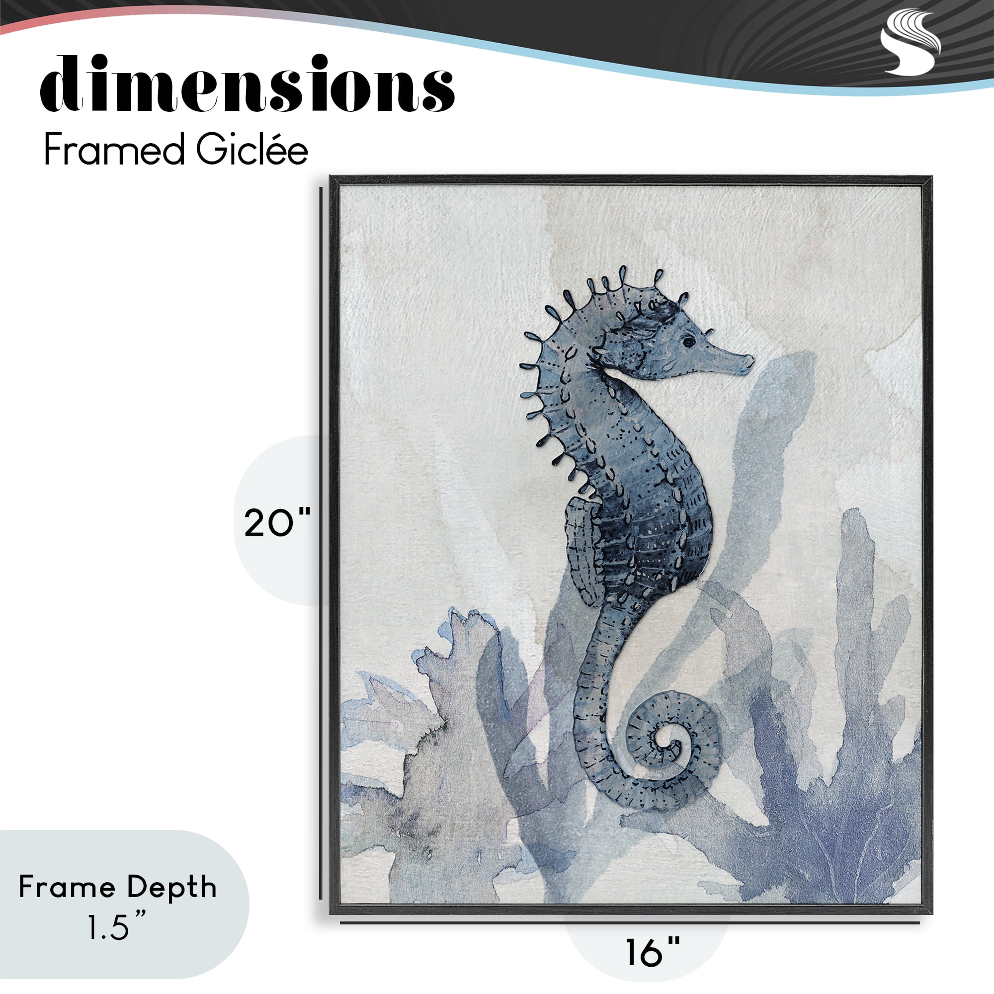 Stupell Industries Seahorse & Seaweed Impressions Black Framed Giclee Art, design by Susan Jill