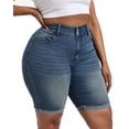 thumbnail image 4 of Gocolloa Womens Plus Size Jean Shorts Stretchy High Waisted Ripped Roll Hem Denim Bermuda Shorts 10" Inseam Deep Blue 22W, 4 of 5