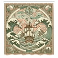 thumbnail image 2 of Ambesonne Nautical Shower Curtain, Folk Art Style Marine Look, 69"Wx70"L, Blush Cadet Blue and Ecru, 2 of 4