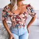 thumbnail image 4 of Top de manga corta con estampado floral para mujer, Top holgado de manga corta con corte bajo para verano, 4 of 8