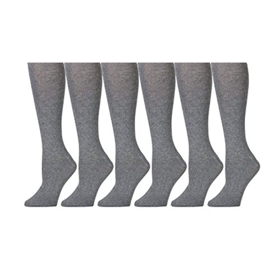 Yacht & Smith 6 Pairs of Girls Knee High Socks, Flat Knit, School Socks (7-8.5, Gray)
