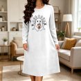thumbnail image 2 of Taqqpue Womens Halloween Cotton Nightgown Long Sleeves Round Neck Sleepshirt Print Nightshirt Casual Plus Size Knee Length Sleep Dress Pullover Halloween Pumpkin Printed Sleep Shirt for Women, 2 of 5