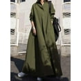 thumbnail image 4 of Femmes Robe, Mode Femmes Printemps Robe de Couleur Unie Tour de Cou à Manches Longues Bouton Poche Décontractée Robe Maxi, 4 of 8