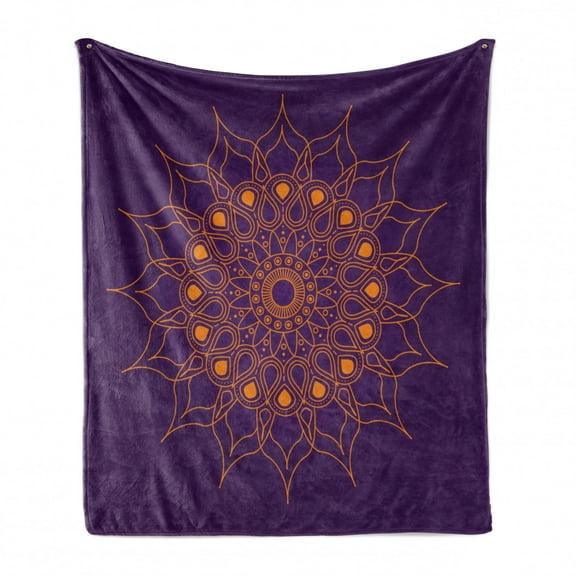 Purple Mandala Soft Flannel Fleece Throw Blanket, Mystic Sun Inspired Style Circle Cultural Folk Culture Illustration Image, Cozy Plush for Indoor and Outdoor Use, 60" x 80", Marigold, by Ambesonne