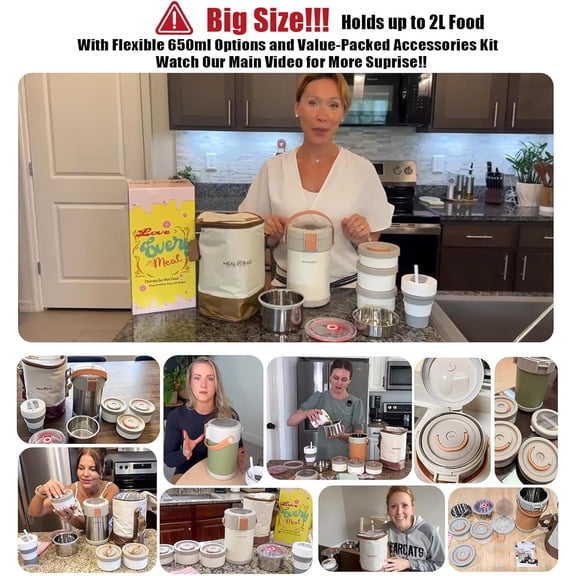 67oz Adults Thermo for Hot Food Kit 2L 9.06in 3 Layer Stainless Steel Vacuum Soup Food Thermo Hot Food Jar Bento Box for Men, Women, Suitable Insulated Lunch Box for 12 Camping, Office & Travel Use