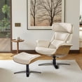 thumbnail image 7 of Jennifer Taylor Home Jovan 31.5" Mid-Century Modern Genuine Leather Recliner Lounge Chair & Ottoman Set, Pastel Beige Leather, 7 of 7
