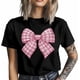thumbnail image 3 of Camisetas informales de manga corta con lazo a cuadros rosas para hombre, camisetas gráficas, 3 of 8