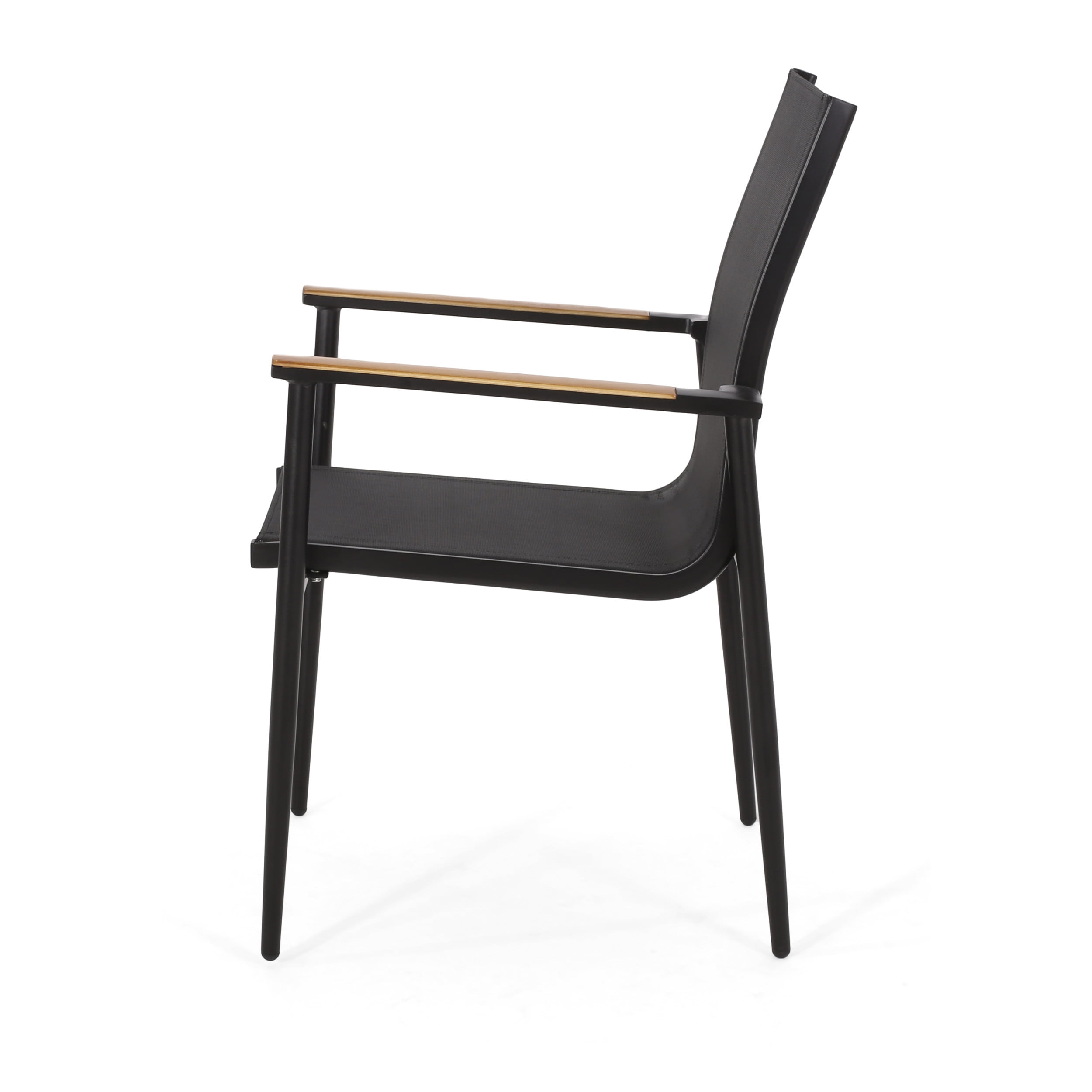Benfield Mesh and Aluminum Outdoor Dining Chairs, Black and Natural, Set of 2
