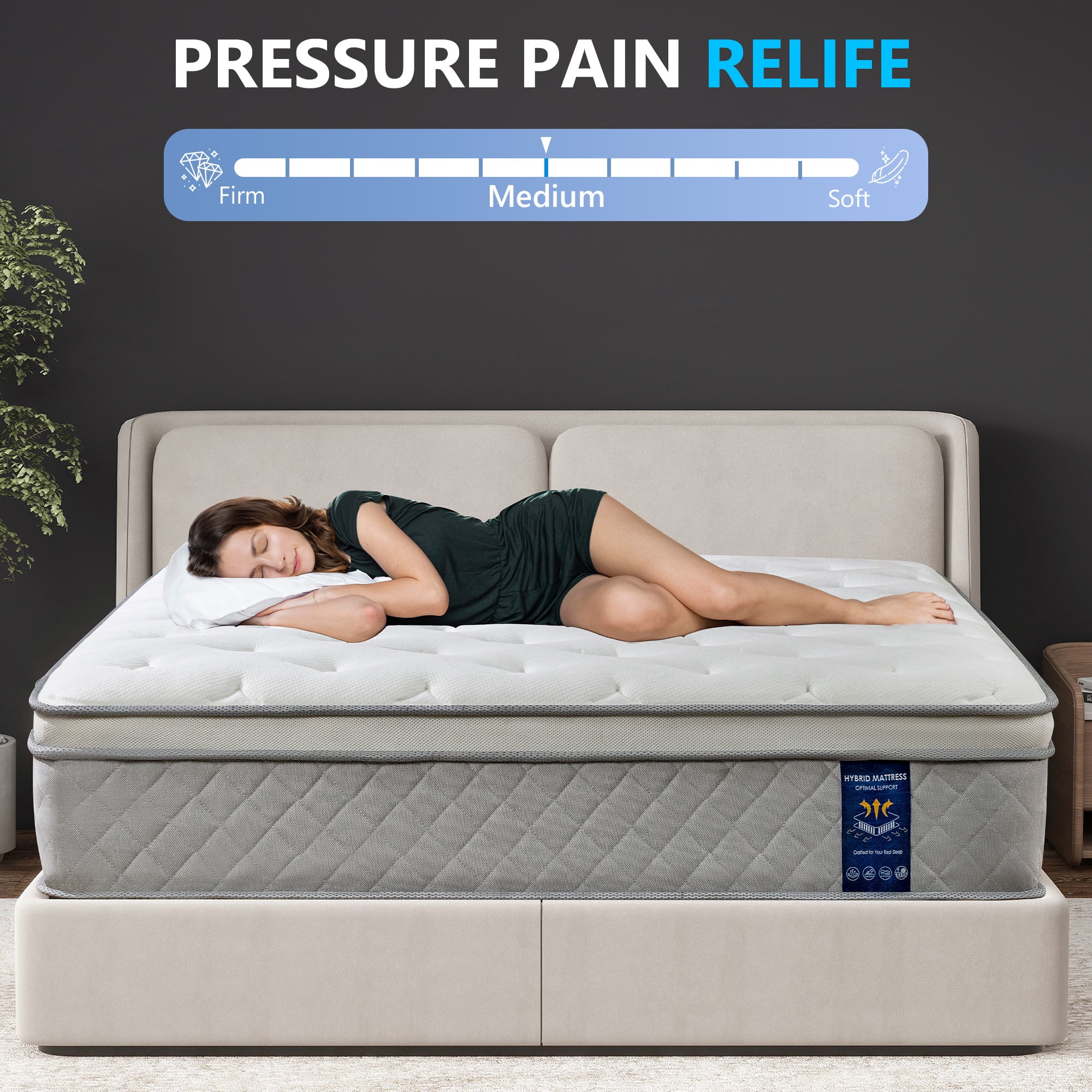 Queen Rose 12 Inch Queen Size Mattress, with Memory Foam, Medium Firm, Mattress in a Box