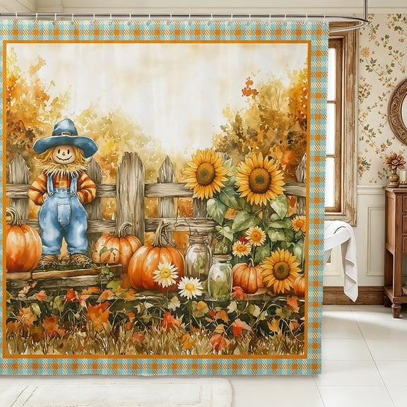 Erosebridal Scarecrow Vase Shower Curtain 72Wx72L,Fall Harvest Bathroom Curtain,Light Blue
