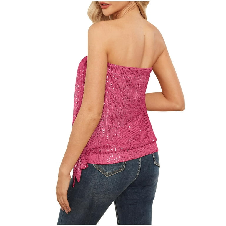 BLVB Women's Sequin Bandeau Tops Strapless Stretchy Sparkly