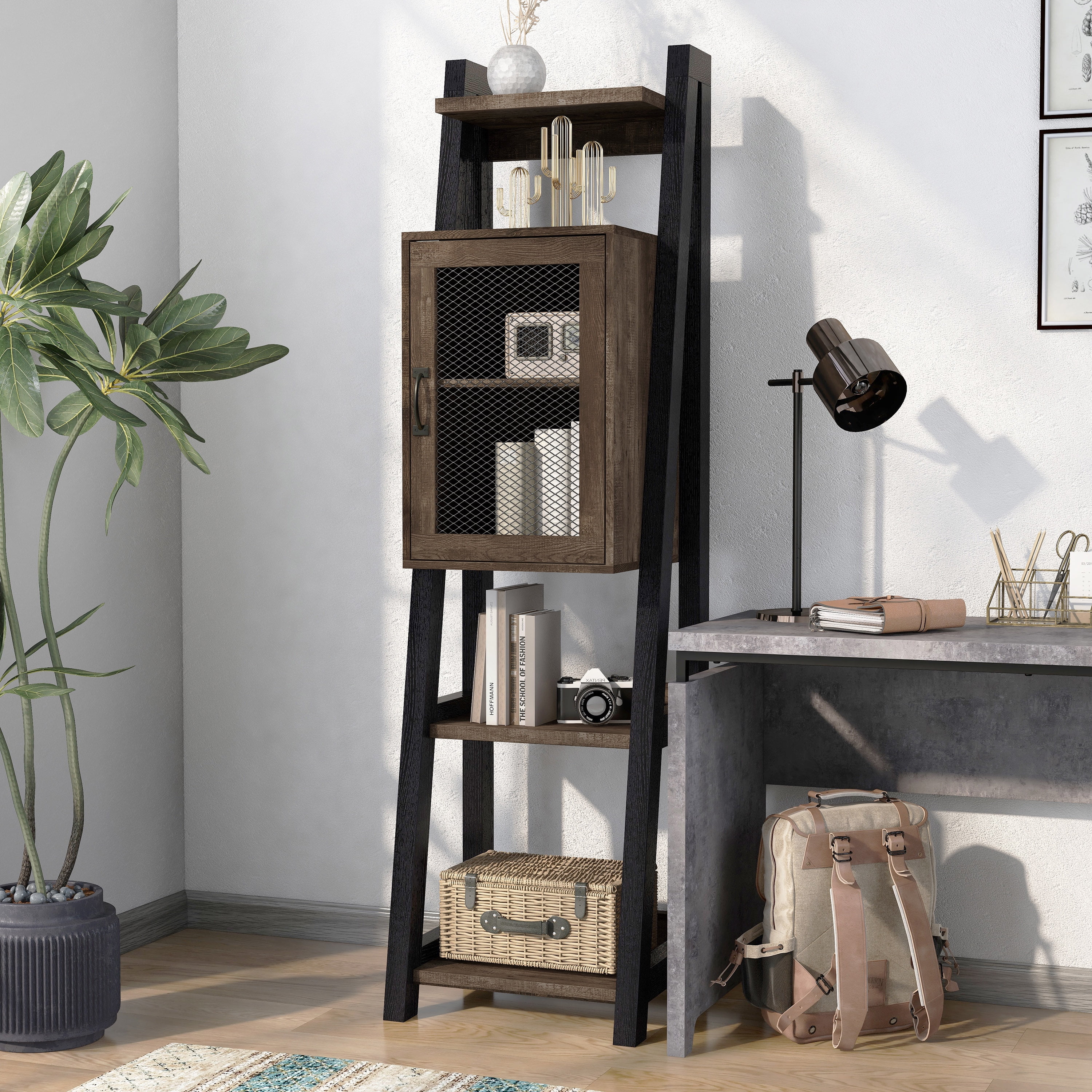 Furniture of America Zala Adjustable Shelf Wood Reclaimed Oak Tower Cabinet