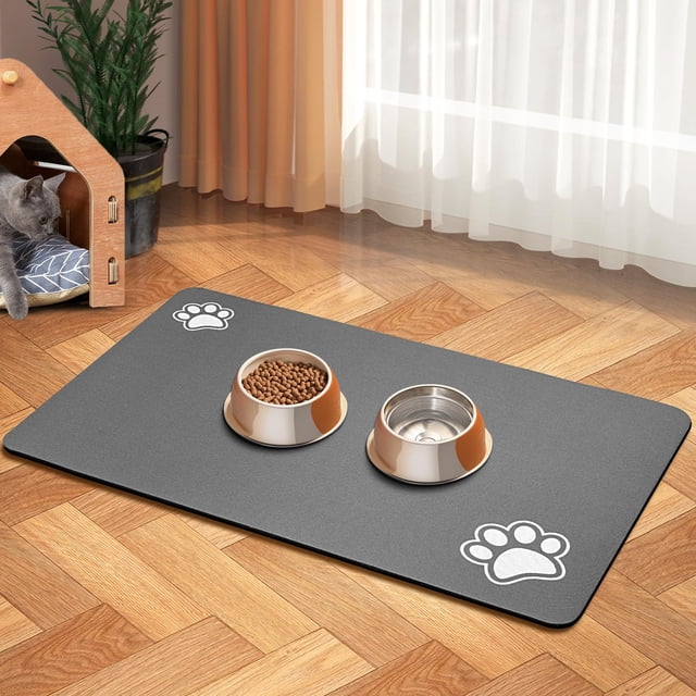 Alfombrilla absorbente para mascotas para comida y agua, color gris oscuro
