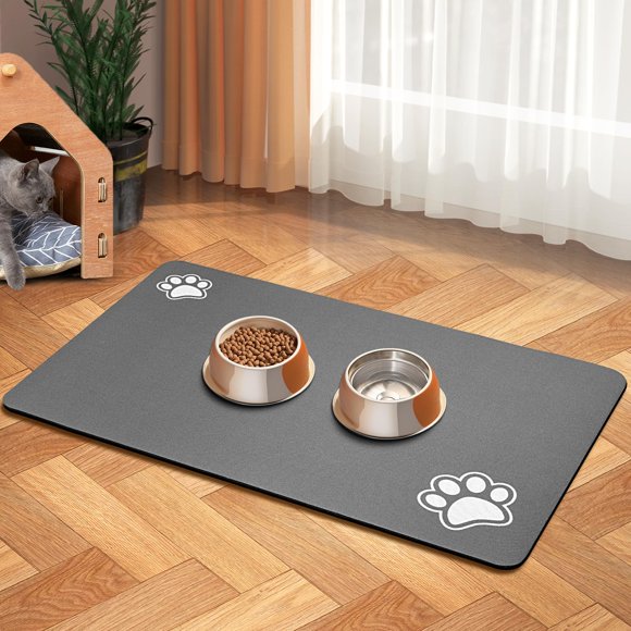 Alfombrilla absorbente para mascotas para comida y agua, color gris oscuro