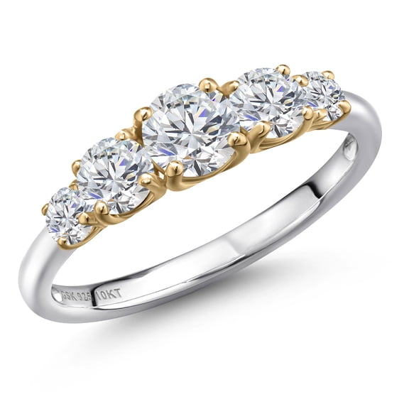 Gem Stone King 1.26 Cttw Lab Grown Diamond Graduated Anniversary Band Engagement Ring for Women | 925 Silver and 10K Yellow Gold | Gemstone April Birthstone | DEF Color | VVS-VS Clarity (Size 8)