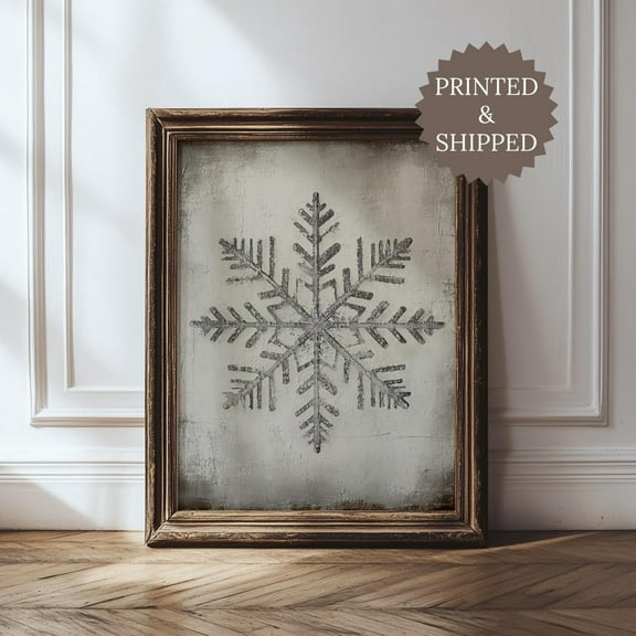 Snowflake Poster Wall Art Moody Winter Print Cozy Cottage Decor Dark Festive Seasonal Accent UNFRAMED Poster, 8x12