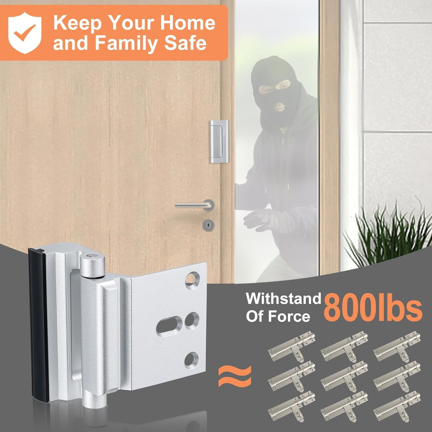 Home Security Door Lock 2 Pack Childproof Door Reinforcement Lock 3 Inch Stop Withstands 800 Lbs For Inward Swing Doors Silver