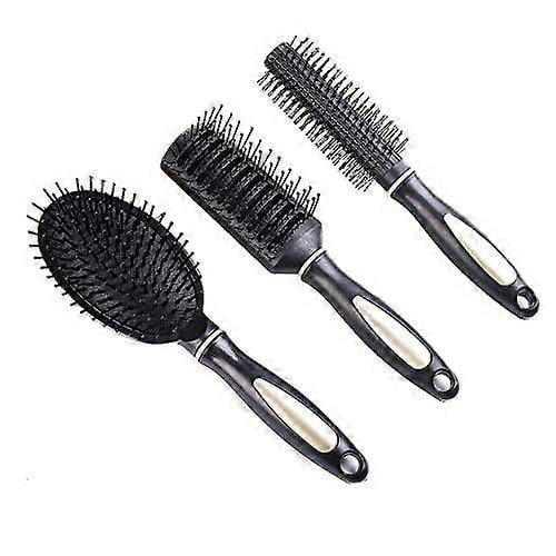 Juego de cepillos desenredantes para cabello húmedo y seco, cepillos planos y redondos para cabello grueso y rizado, color negro.