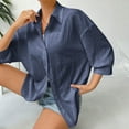 thumbnail image 6 of Otntypg Womens Button Down Shirts Lightweight Soft Cotton Beach Vacation Tees Shirts Fall Elegant 3/4 Length Sleeve Work Blouses Collared Tunic Tshirt Tops Navy XXL, 6 of 10